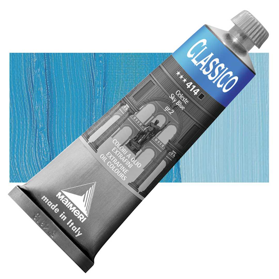 Open in modal - Maimeri Classico Oil Color - Sky Blue, 60 ml tube and swatch