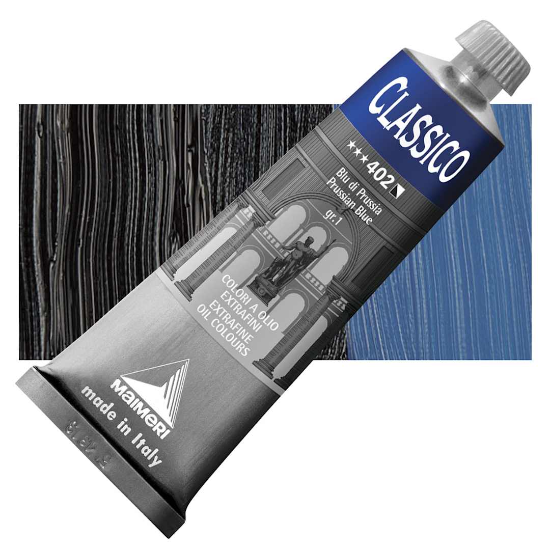 Open in modal - Maimeri Classico Oil Color - Prussian Blue, 60 ml tube and swatch