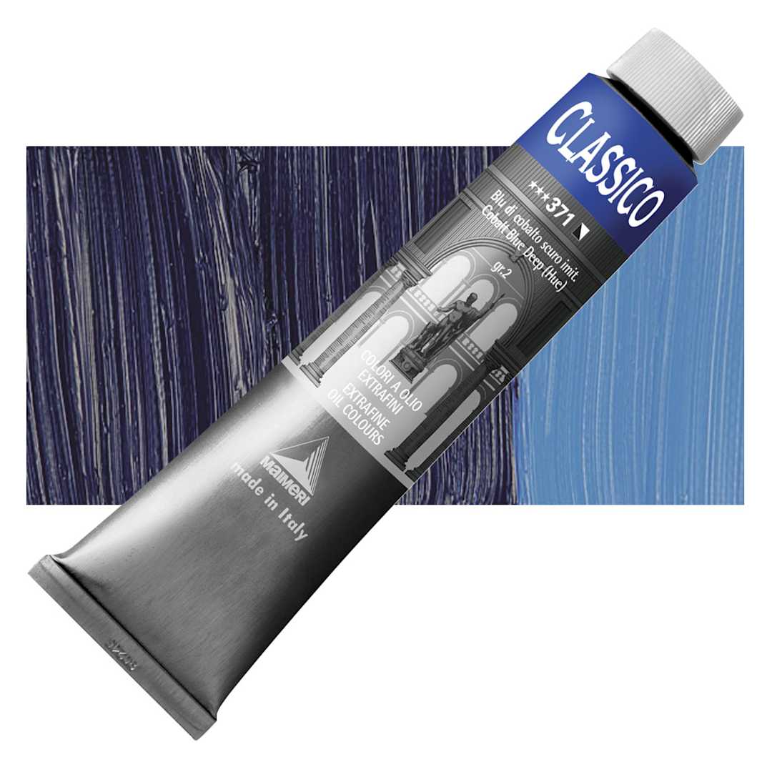 Open in modal - Maimeri Classico Oil Color - Cobalt Blue Deep (Hue), 200 ml tube and swatch