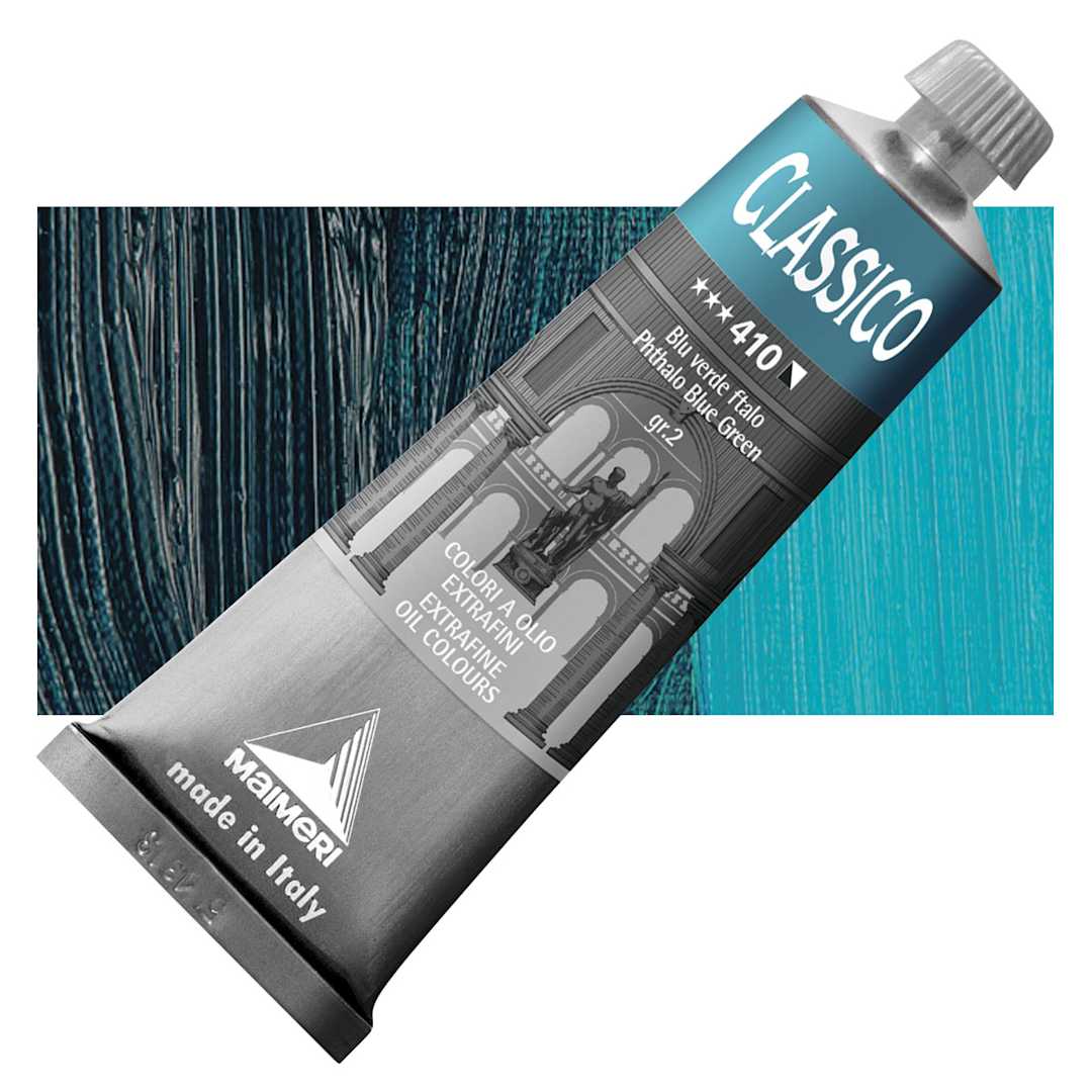 Open in modal - Maimeri Classico Oil Color - Phthalo Blue Green, 60 ml tube and swatch