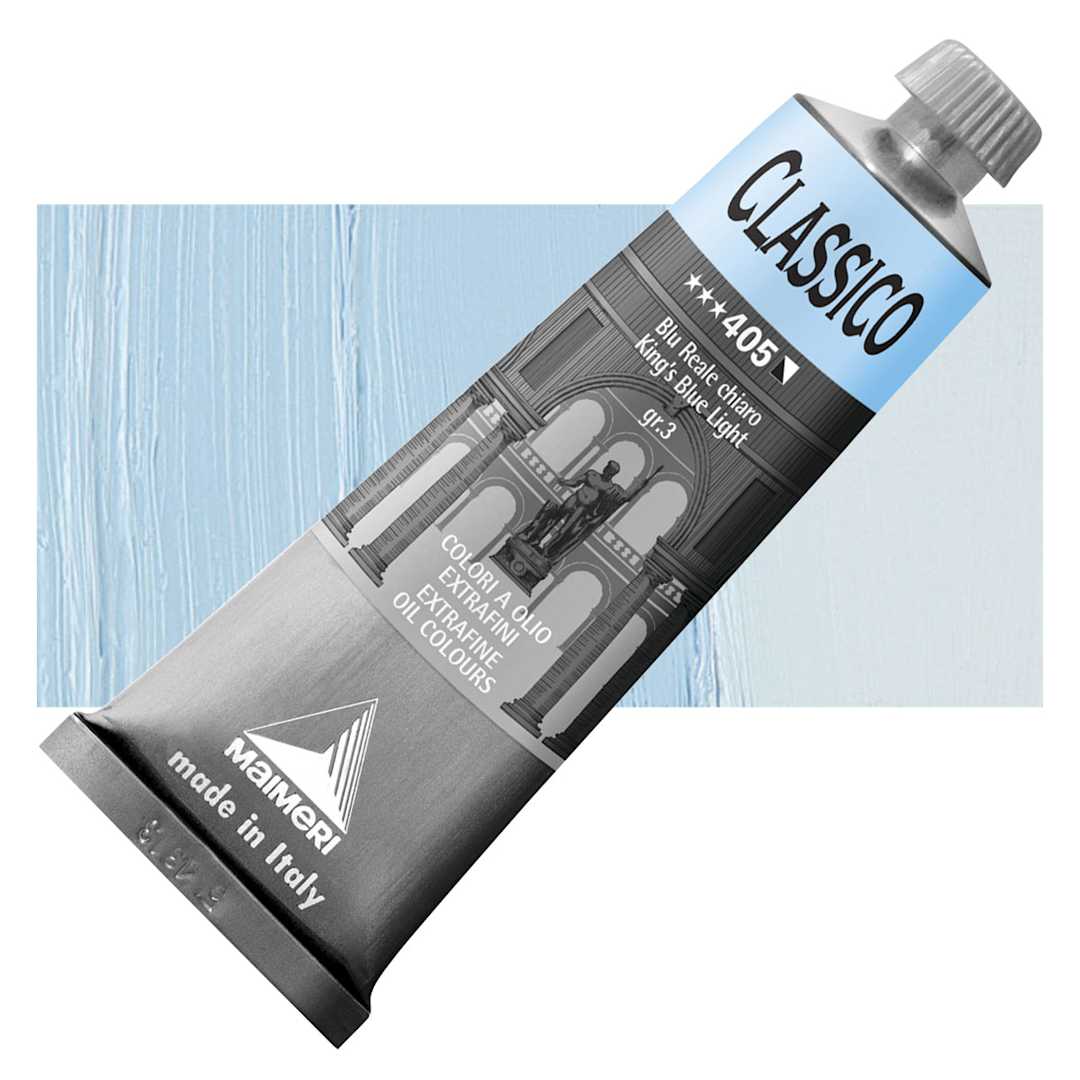 Open in modal - Maimeri Classico Oil Color - King's Blue Light, 60 ml tube and swatch