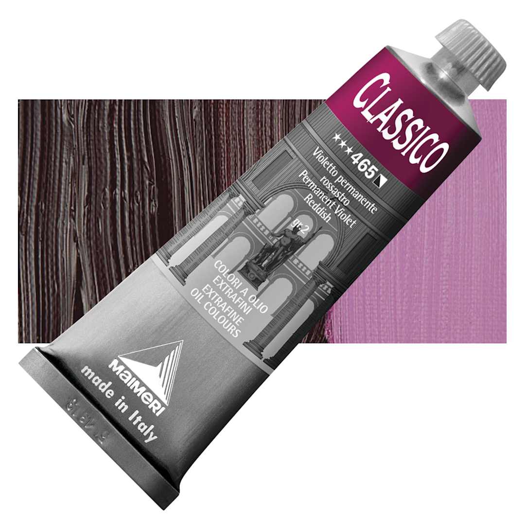 Open in modal - Maimeri Classico Oil Color - Permanent Violet Reddish, 60 ml tube and swatch