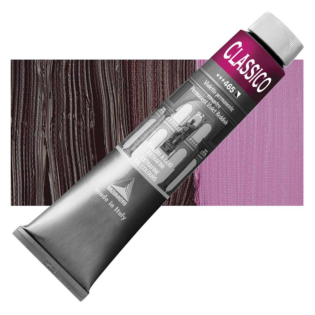 Open in modal - Maimeri Classico Oil Color - Permanent Violet Reddish, 200 ml tube and swatch
