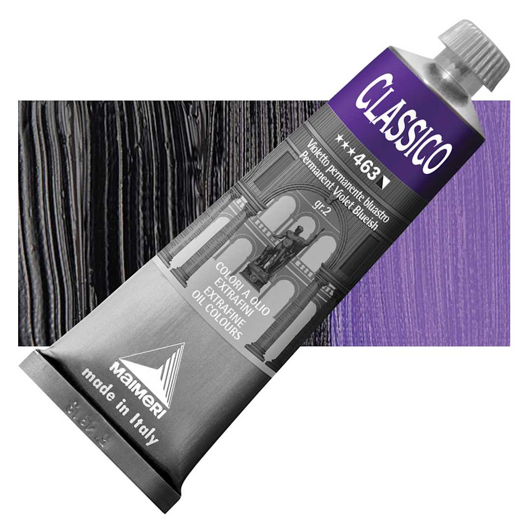 Open in modal - Maimeri Classico Oil Color - Permanent Violet Blueish, 60 ml tube and swatch