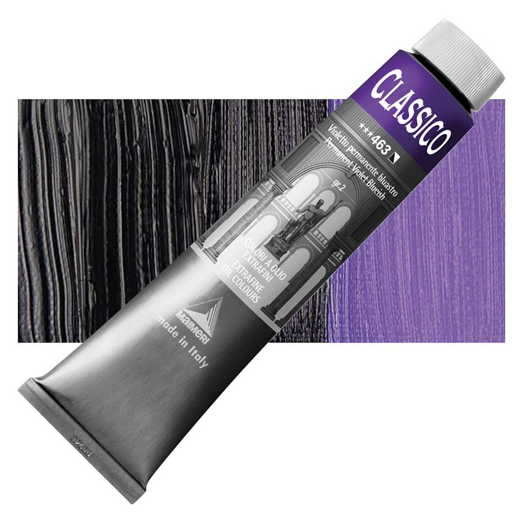 Open in modal - Maimeri Classico Oil Color - Permanent Violet Blueish, 200 ml tube and swatch