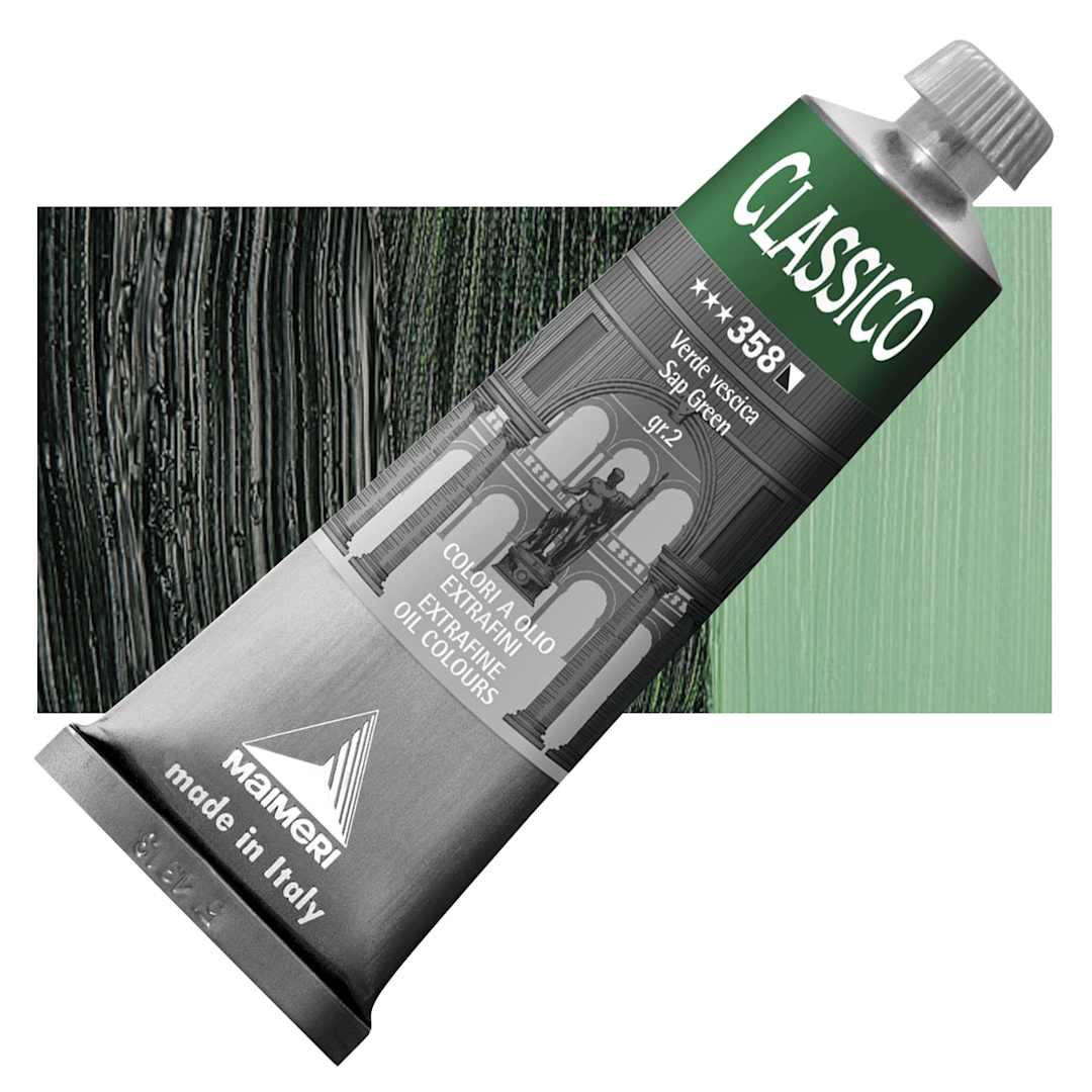 Open in modal - Maimeri Classico Oil Color - Sap Green, 60 ml tube and swatch