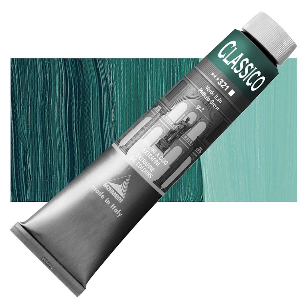 Open in modal - Maimeri Classico Oil Color - Phthalo Green, 200 ml tube and swatch