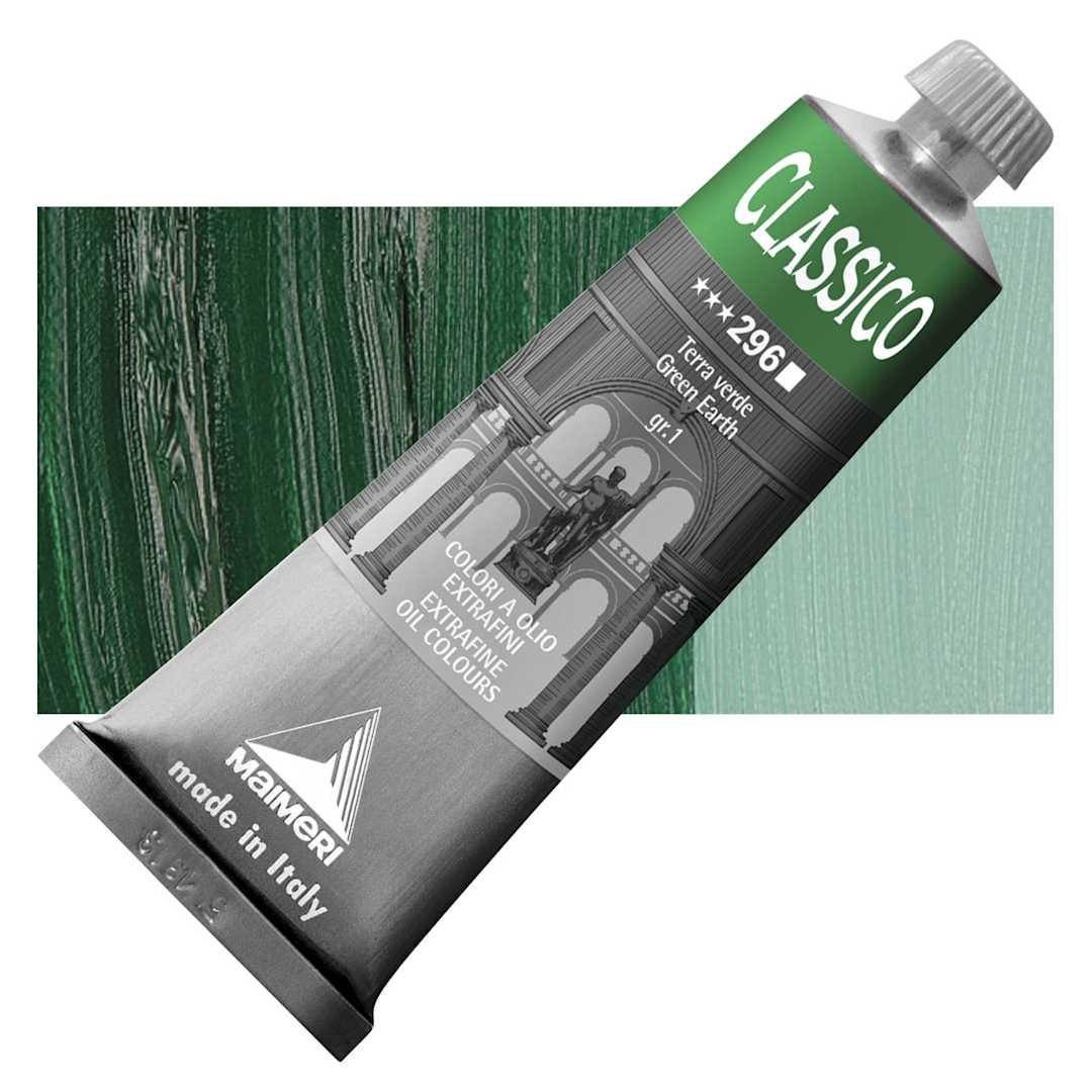 Open in modal - Maimeri Classico Oil Color - Green Earth, 60 ml tube and swatch
