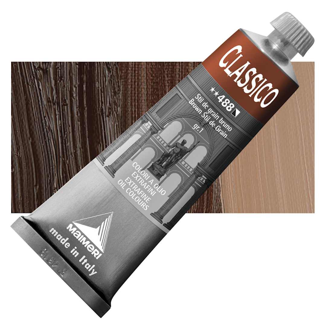 Open in modal - Maimeri Classico Oil Color - Brown Stil de Grain, 60 ml tube and swatch