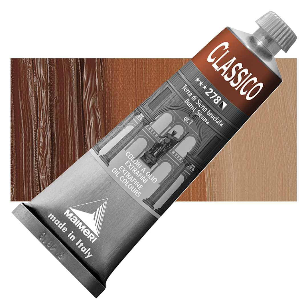 Open in modal - Maimeri Classico Oil Color - Burnt Sienna, 60 ml tube and swatch