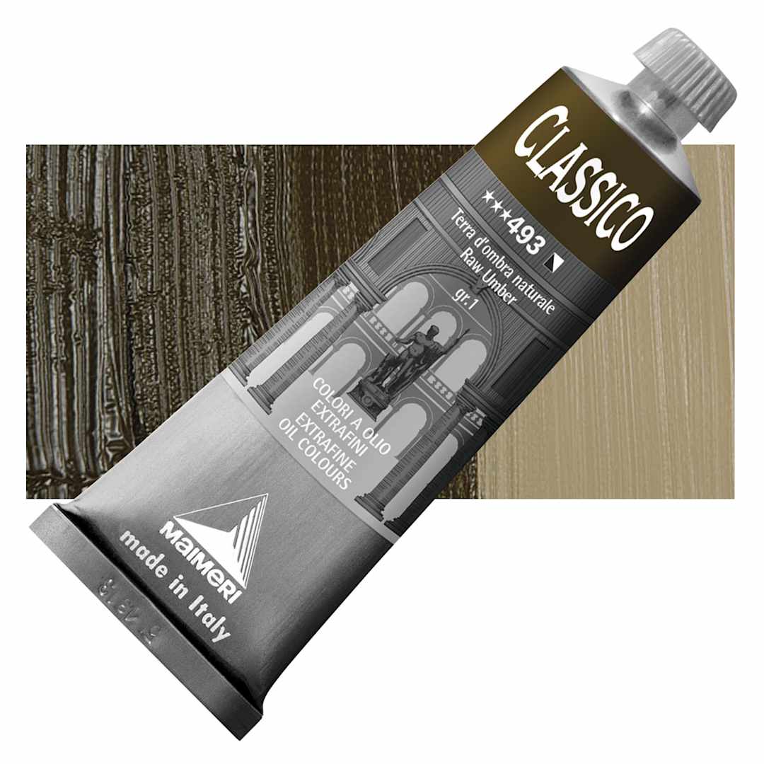 Open in modal - Maimeri Classico Oil Color - Raw Umber, 60 ml tube and swatch