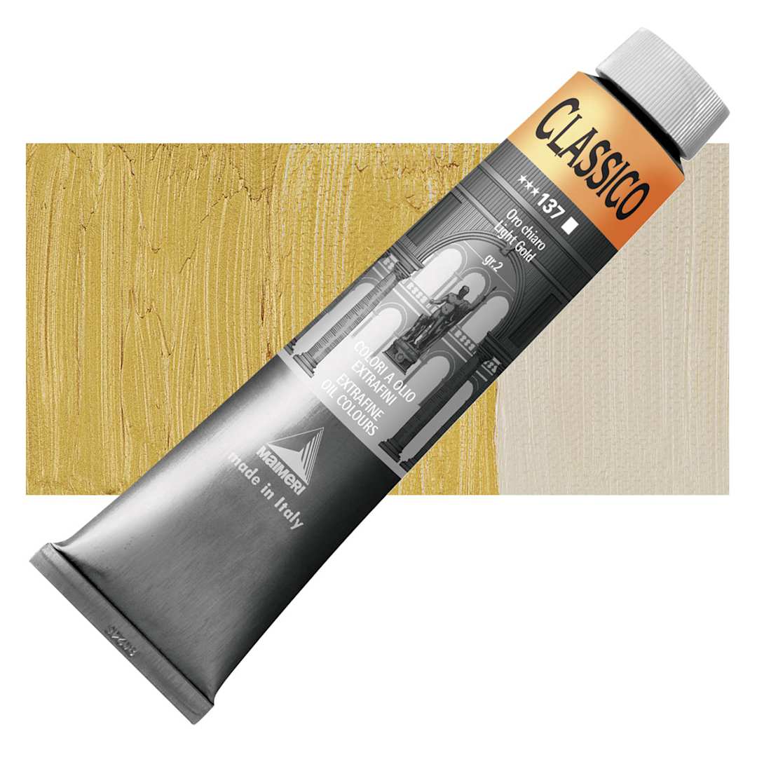 Open in modal - Maimeri Classico Oil Color - Light Gold, 200 ml tube and swatch