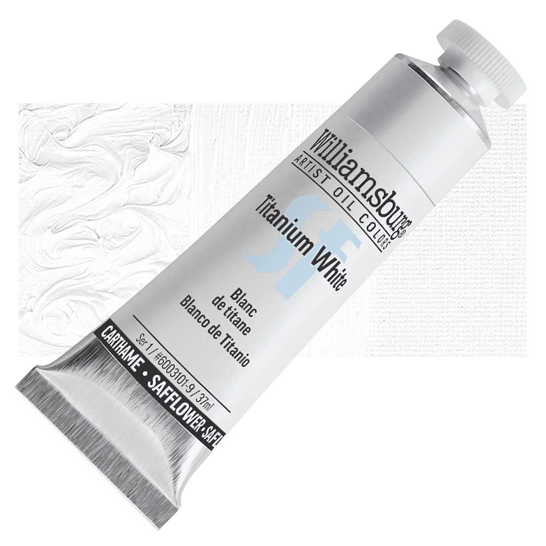 Open in modal - Williamsburg Handmade Safflower Oil Color - Titanium White, 37 ml tube and swatch
