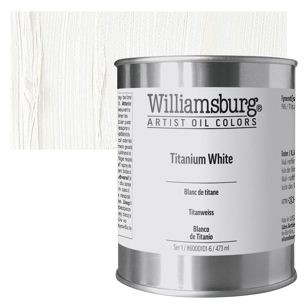 Open in modal - Williamsburg Handmade Oil Paint - Titanium White, 16 oz can and swatch