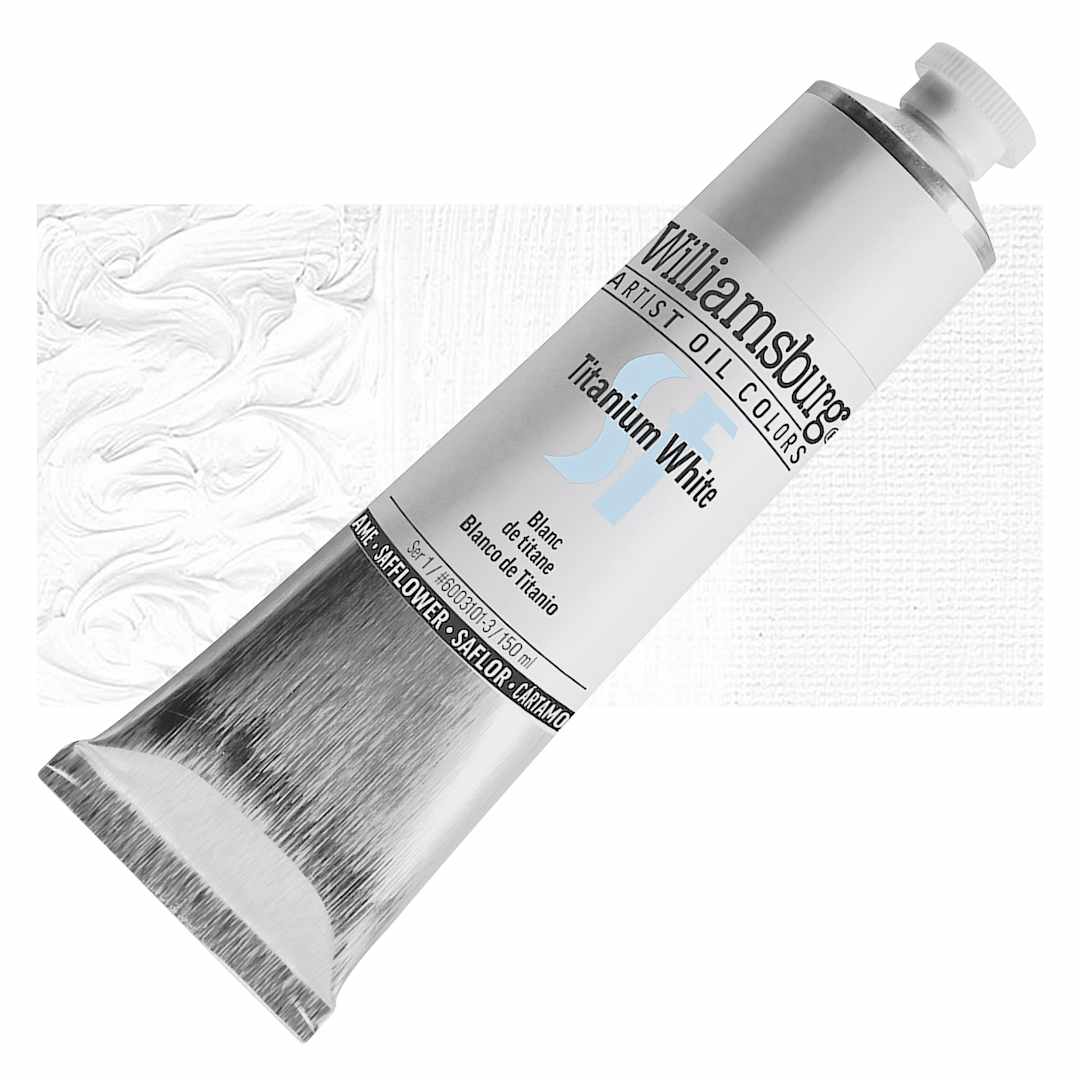 Open in modal - Williamsburg Handmade Safflower Oil Color - Titanium White, 150 ml tube and swatch
