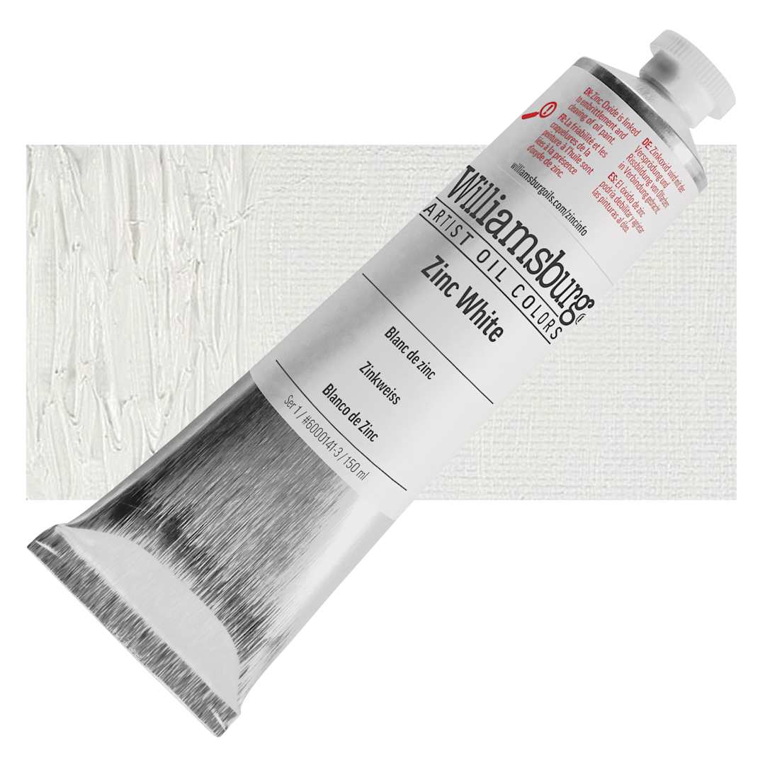 Open in modal - Williamsburg Handmade Oil Paint - Zinc White, 150 ml tube and swatch
