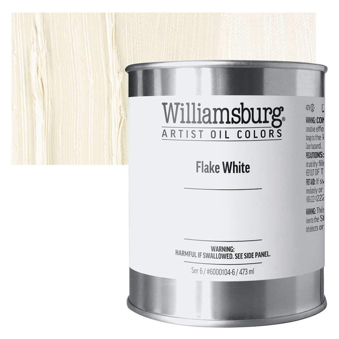 Open in modal - Williamsburg Handmade Oil Paint - Flake White, 16 oz can and swatch