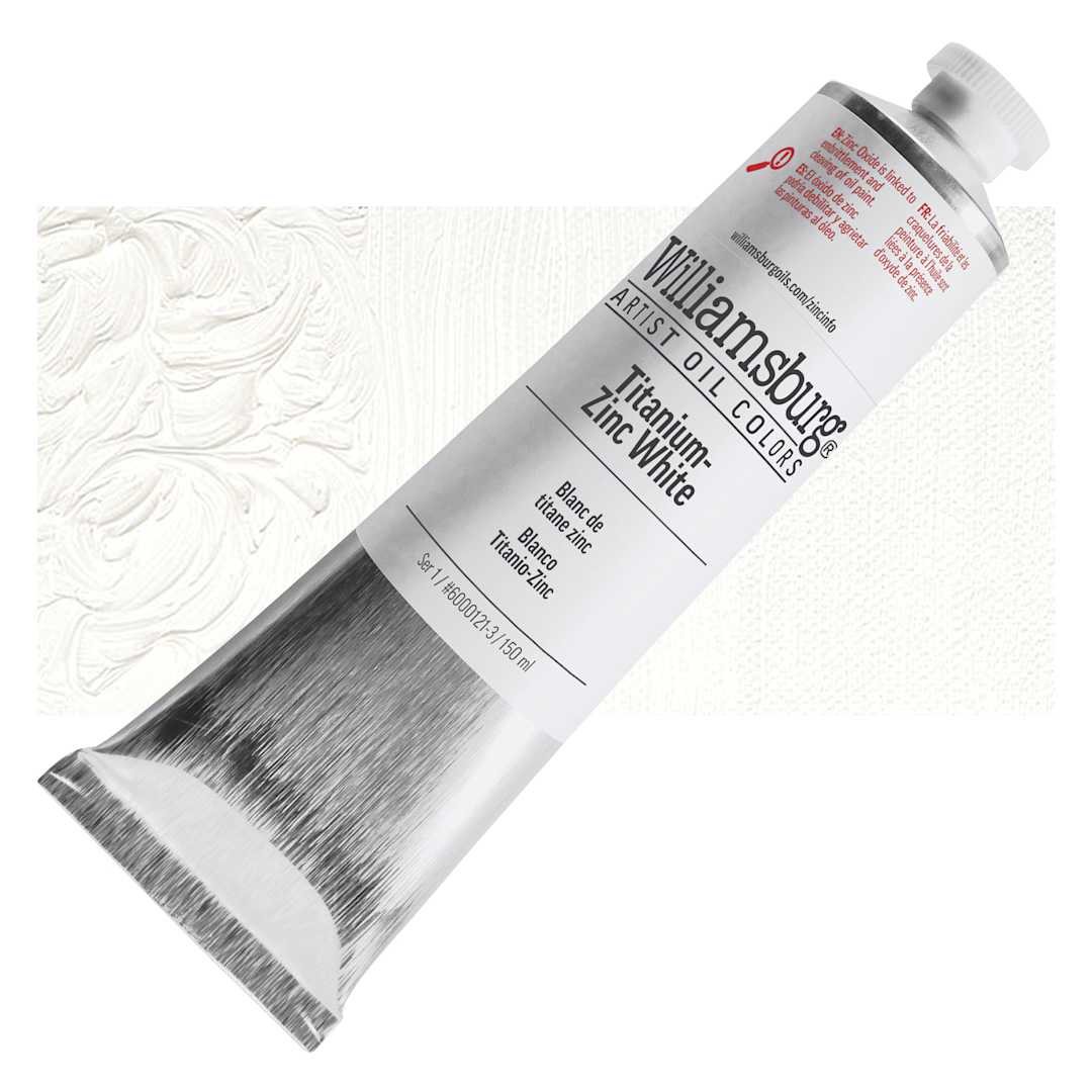 Open in modal - Williamsburg Handmade Oil Paint - Titanium Zinc White, 150 ml tube and swatch