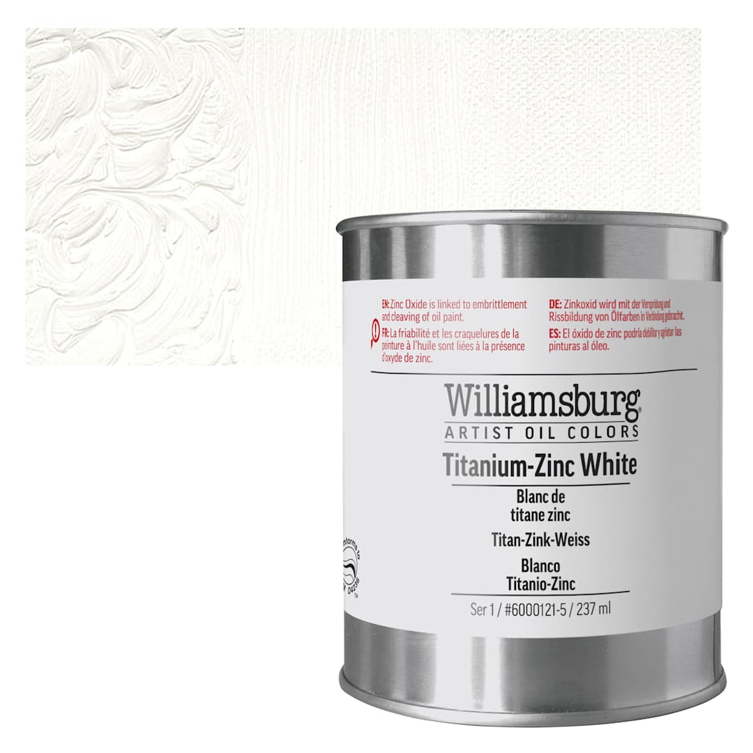 Open in modal - Williamsburg Handmade Oil Paint - Titanium-Zinc White, 8 oz can and swatch