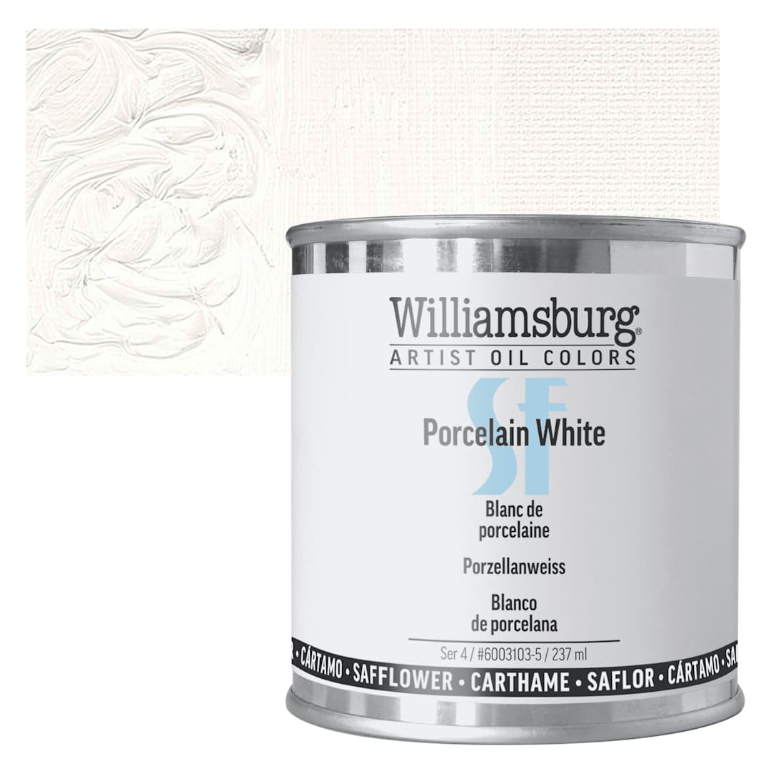 Open in modal - Williamsburg Handmade Safflower Oil Color - Porcelain White, 8 oz Can and swatch