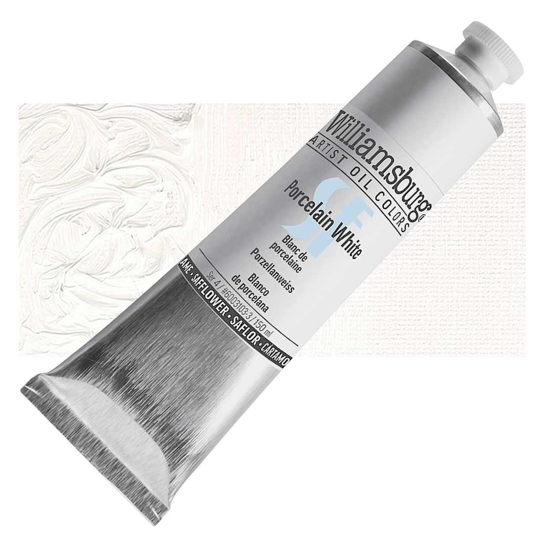 Open in modal - Williamsburg Handmade Safflower Oil Color - Porcelain White, 150 ml tube and swatch