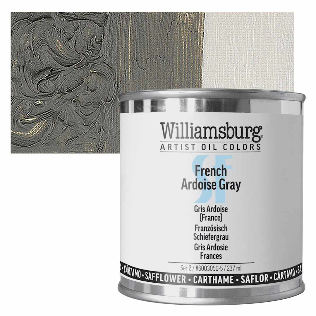 Open in modal - Williamsburg Handmade Safflower Oil Color - French Ardiose Grey, 8 oz Can and swatch