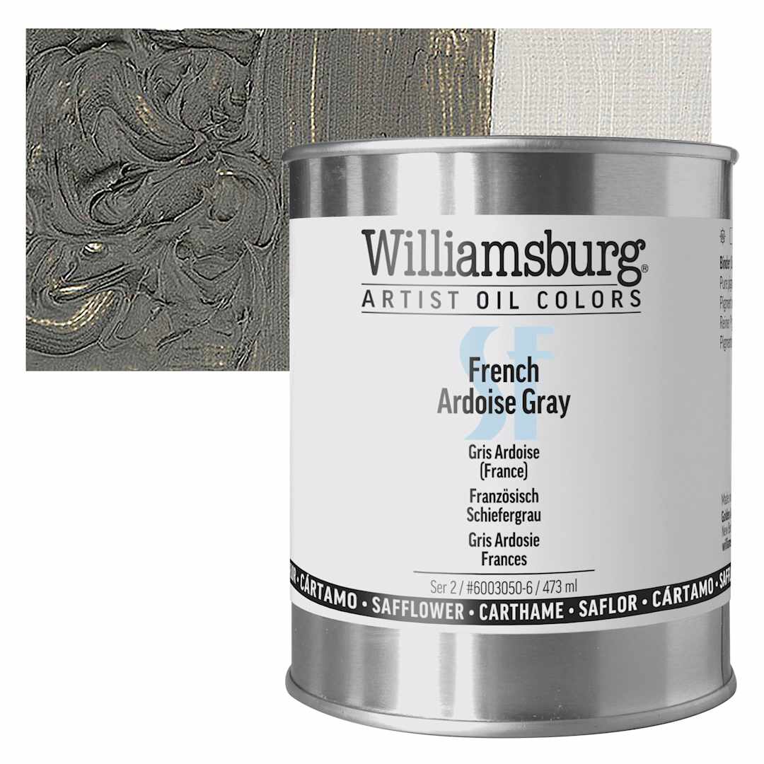 Open in modal - Williamsburg Handmade Safflower Oil Color - French Ardiose Grey, 16 oz Can and swatch