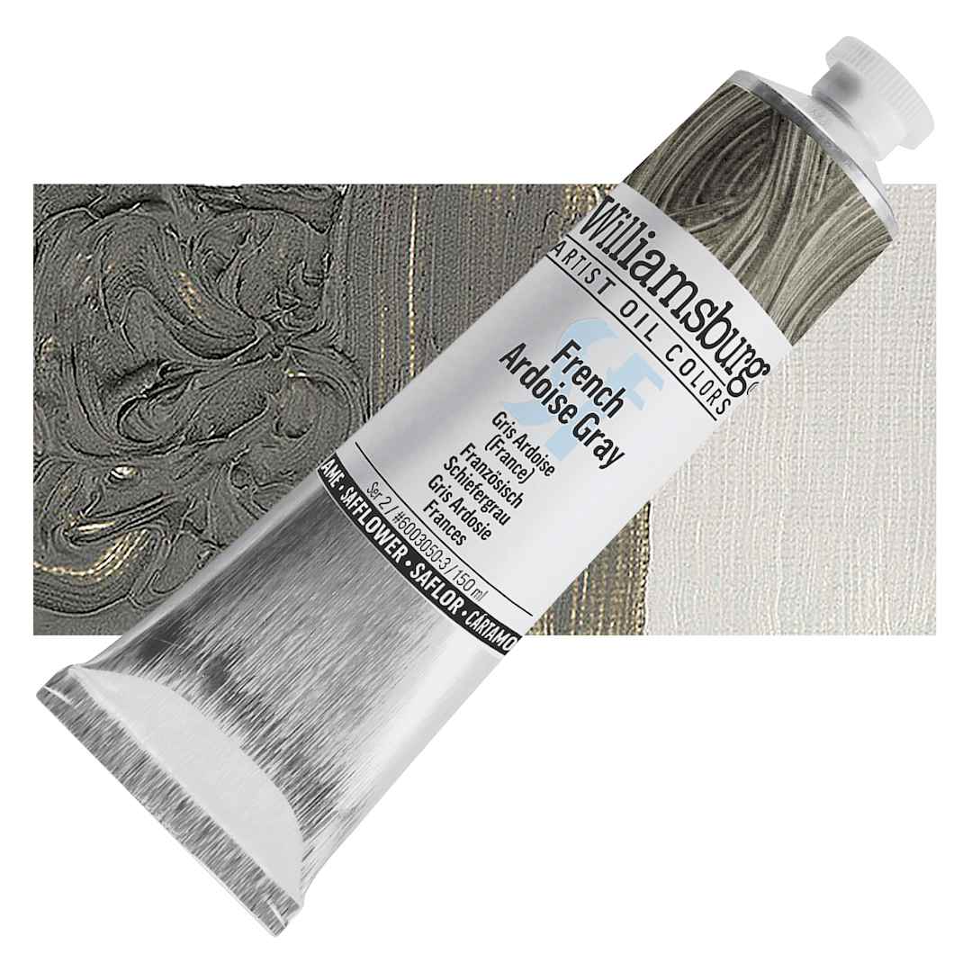 Open in modal - Williamsburg Handmade Safflower Oil Color - French Ardiose Grey, 150 ml tube and swatch