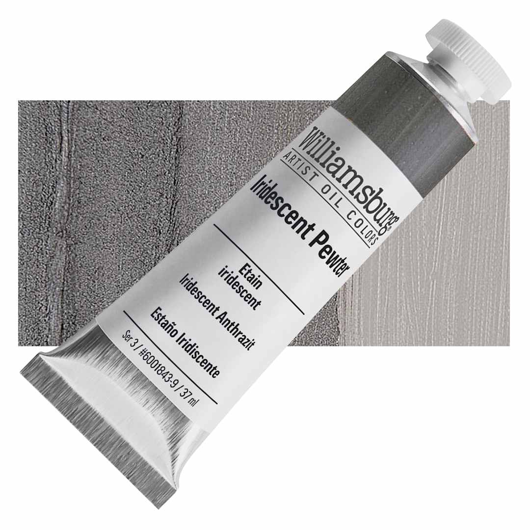 Open in modal - Williamsburg Handmade Oil Paint - Iridescent Pewter, 37 ml tube and swatch
