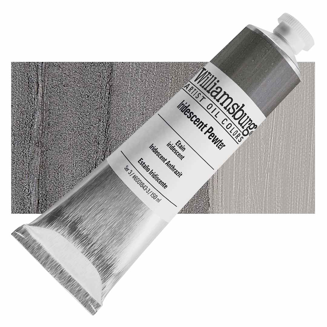 Open in modal - Williamsburg Handmade Oil Paint - Iridescent Pewter, 150 ml tube and swatch