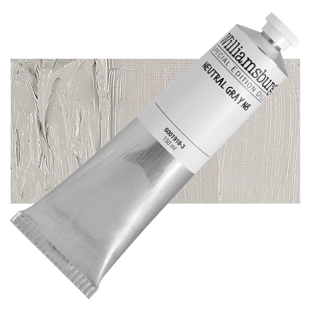 Open in modal - Williamsburg Handmade Oil Paint - Neutral Gray N8, 150 ml tube and swatch