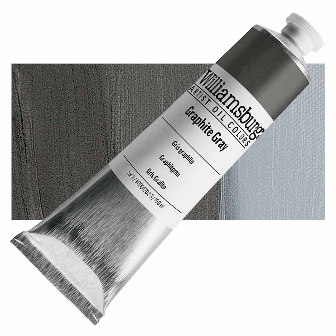 Open in modal - Williamsburg Handmade Oil Paint - Graphite Gray, 150 ml tube and swatch