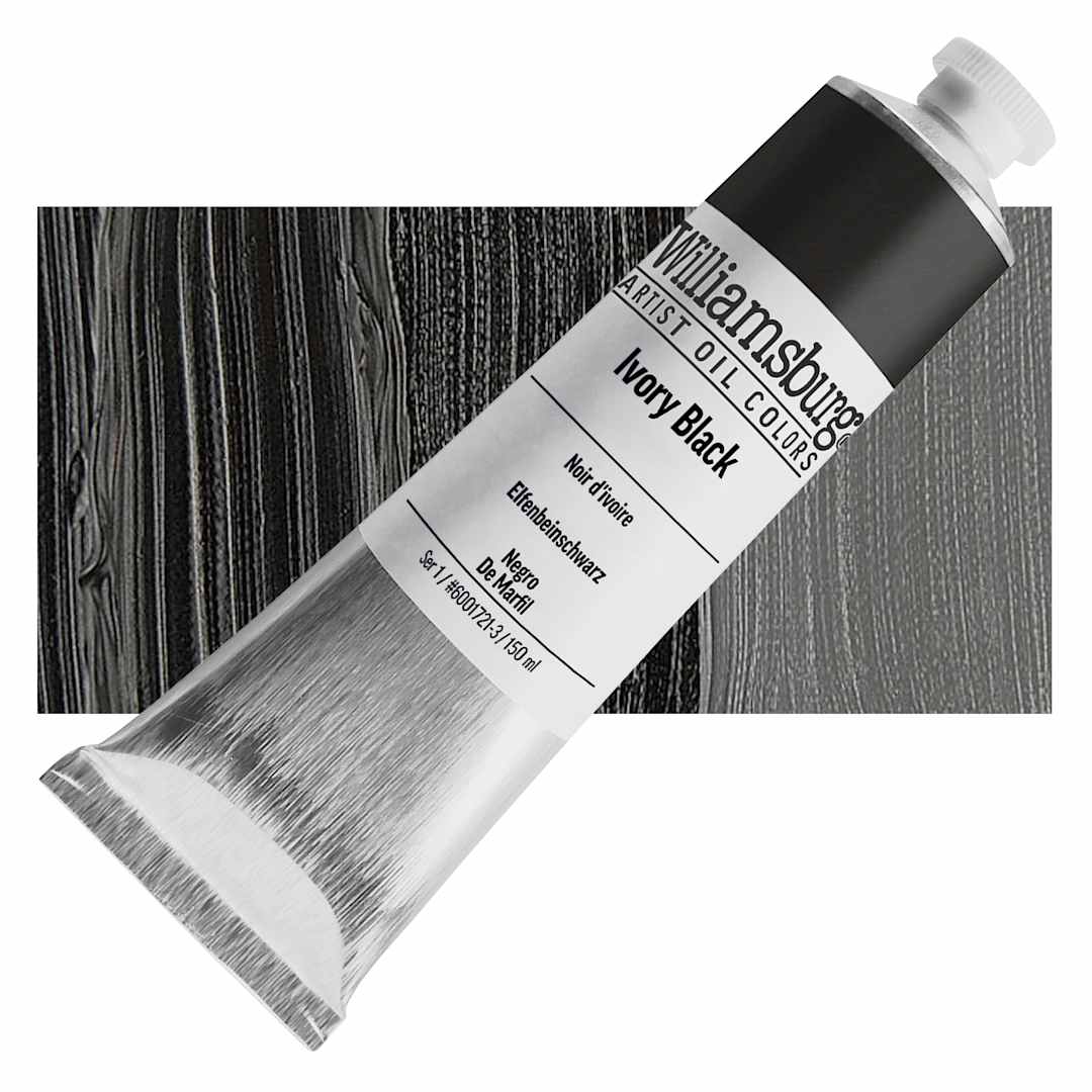 Open in modal - Williamsburg Handmade Oil Paint - Ivory Black, 150 ml tube and swatch