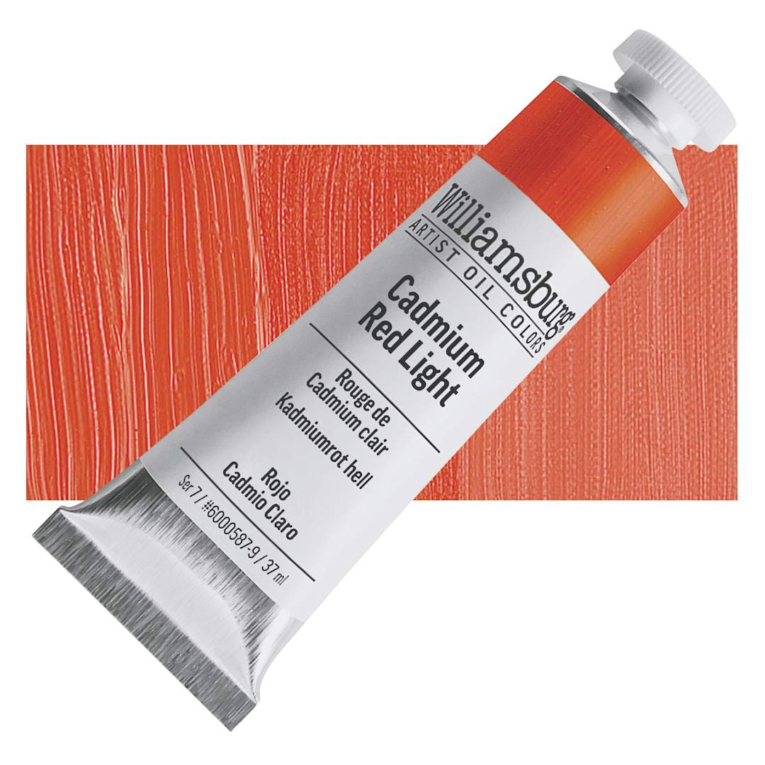 Open in modal - Williamsburg Handmade Oil Paint - Cadmium Red Light, 37 ml tube and swatch
