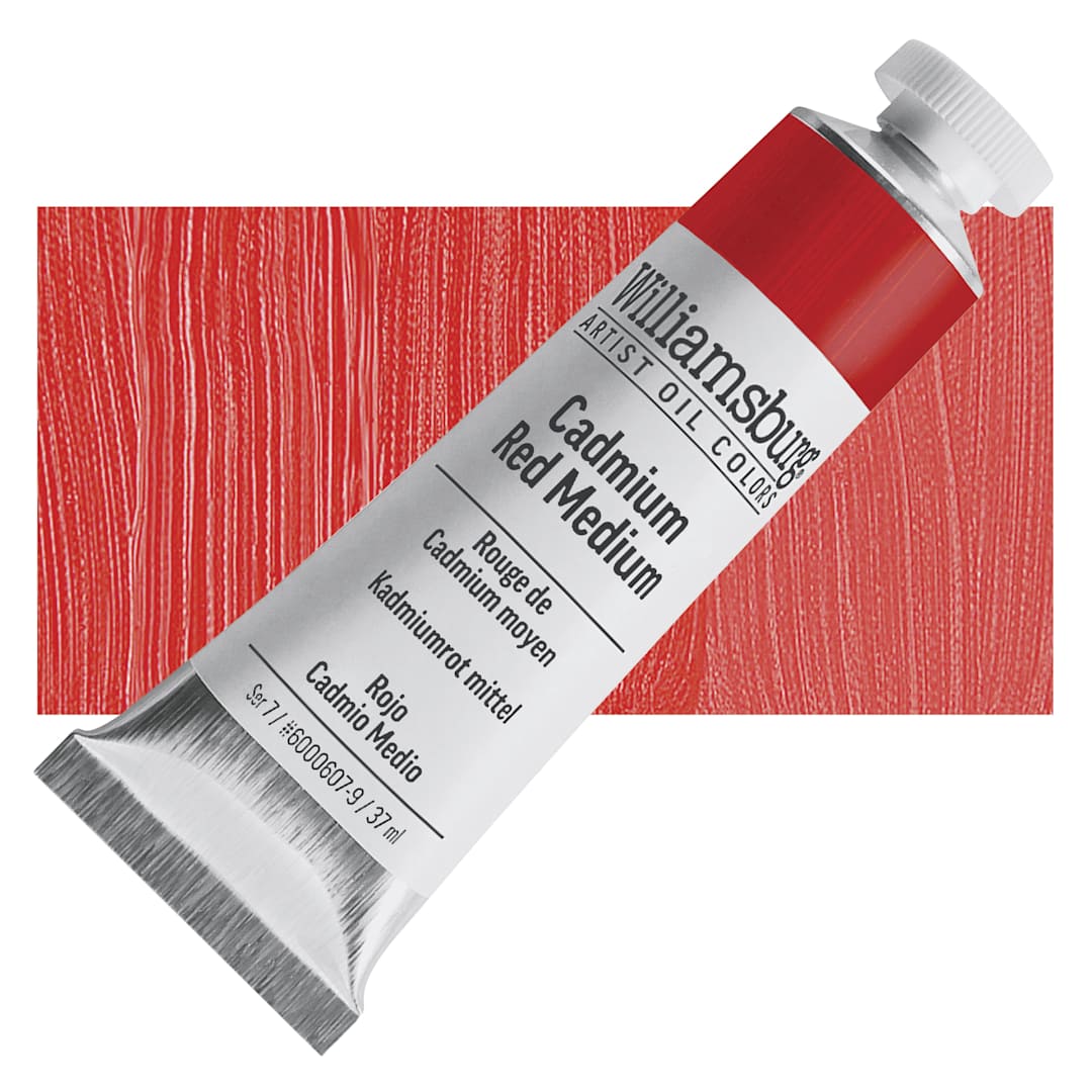 Open in modal - Williamsburg Handmade Oil Paint - Cadmium Red Medium, 37 ml tube and swatch