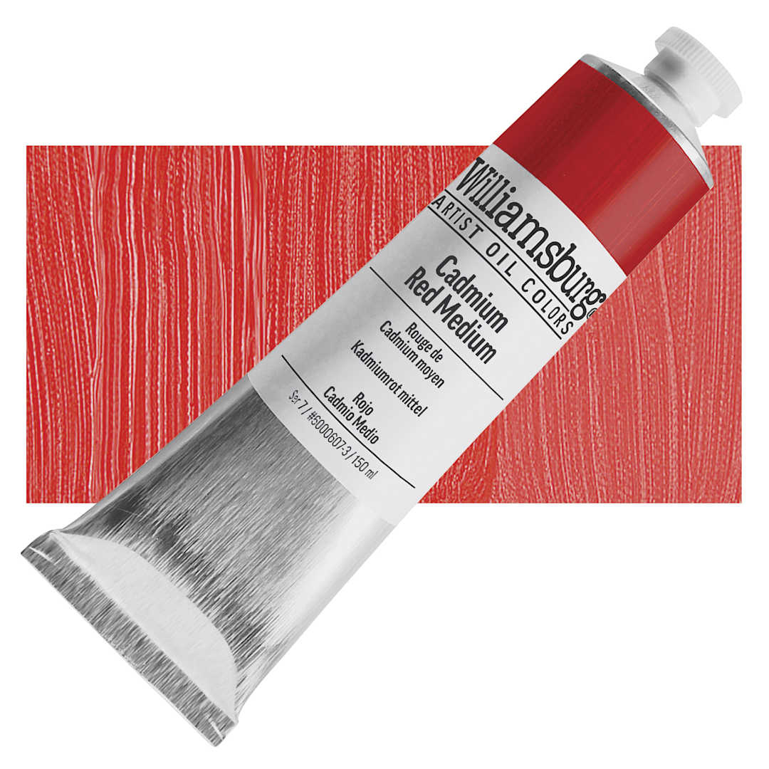 Open in modal - Williamsburg Handmade Oil Paint - Cadmium Red Medium, 150 ml tube and swatch