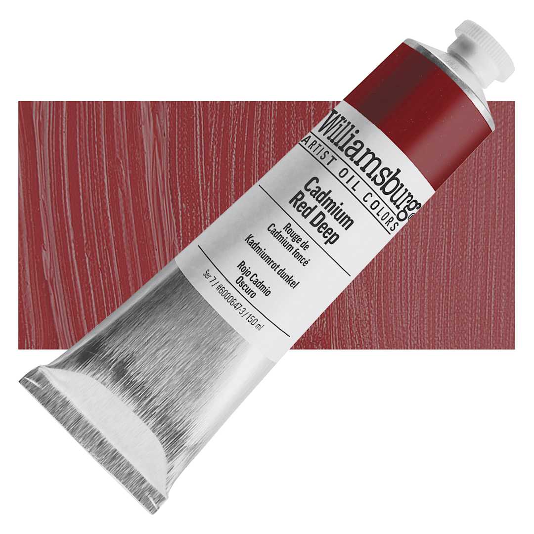 Open in modal - Williamsburg Handmade Oil Paint - Cadmium Red Deep, 150 ml tube and swatch