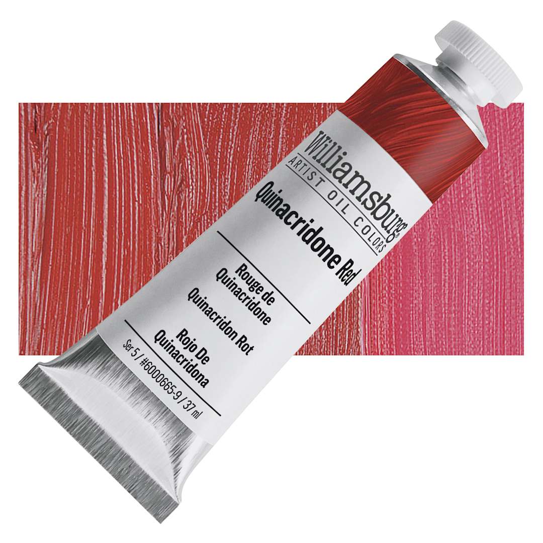 Open in modal - Williamsburg Handmade Oil Paint - Quinacridone Red, 37 ml tube and swatch