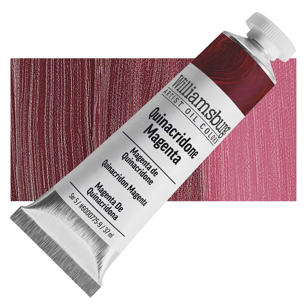 Open in modal - Williamsburg Handmade Oil Paint - Quinacridone Magenta, 37 ml tube and swatch