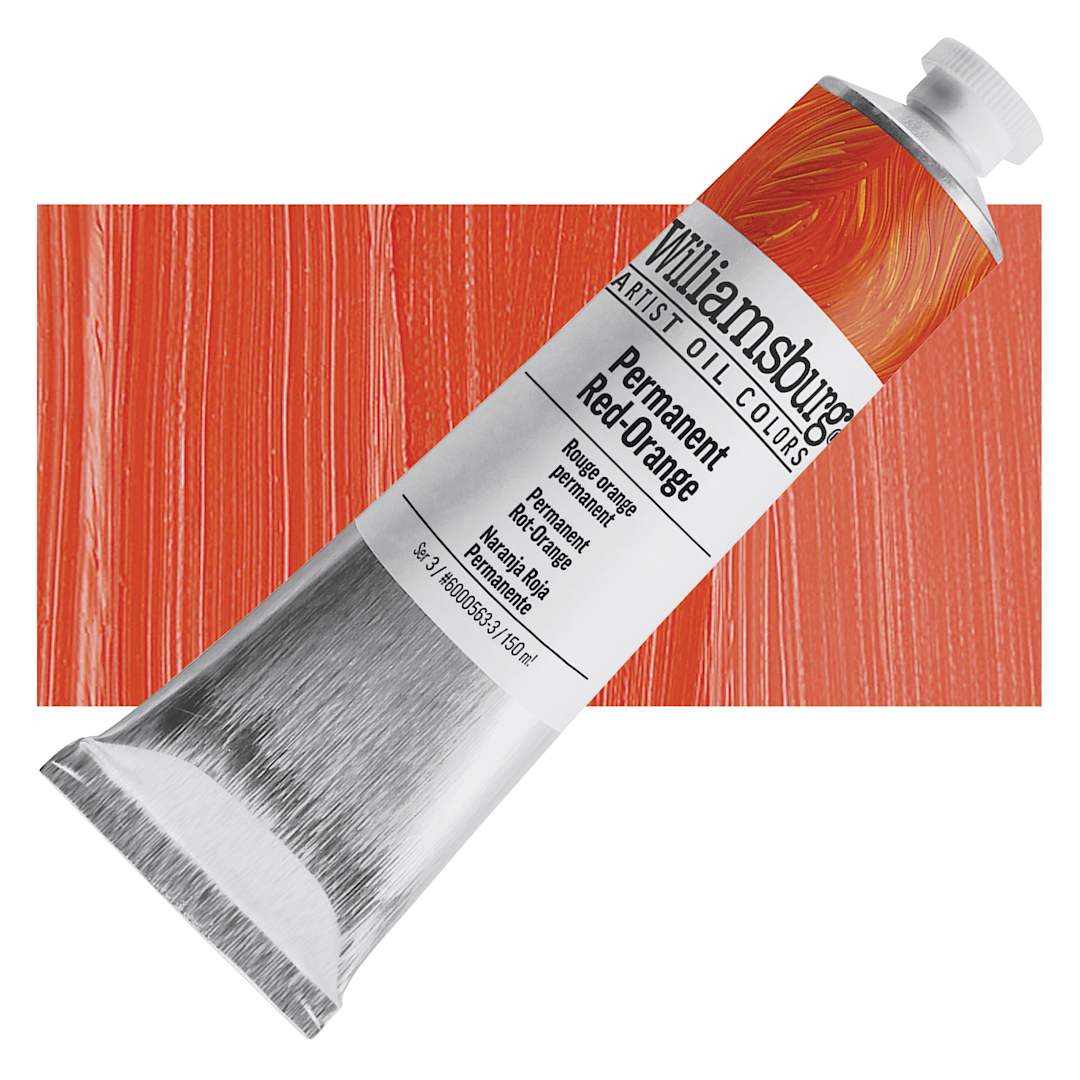 Open in modal - Williamsburg Handmade Oil Paint - Permanent Red Orange, 150 ml tube and swatch
