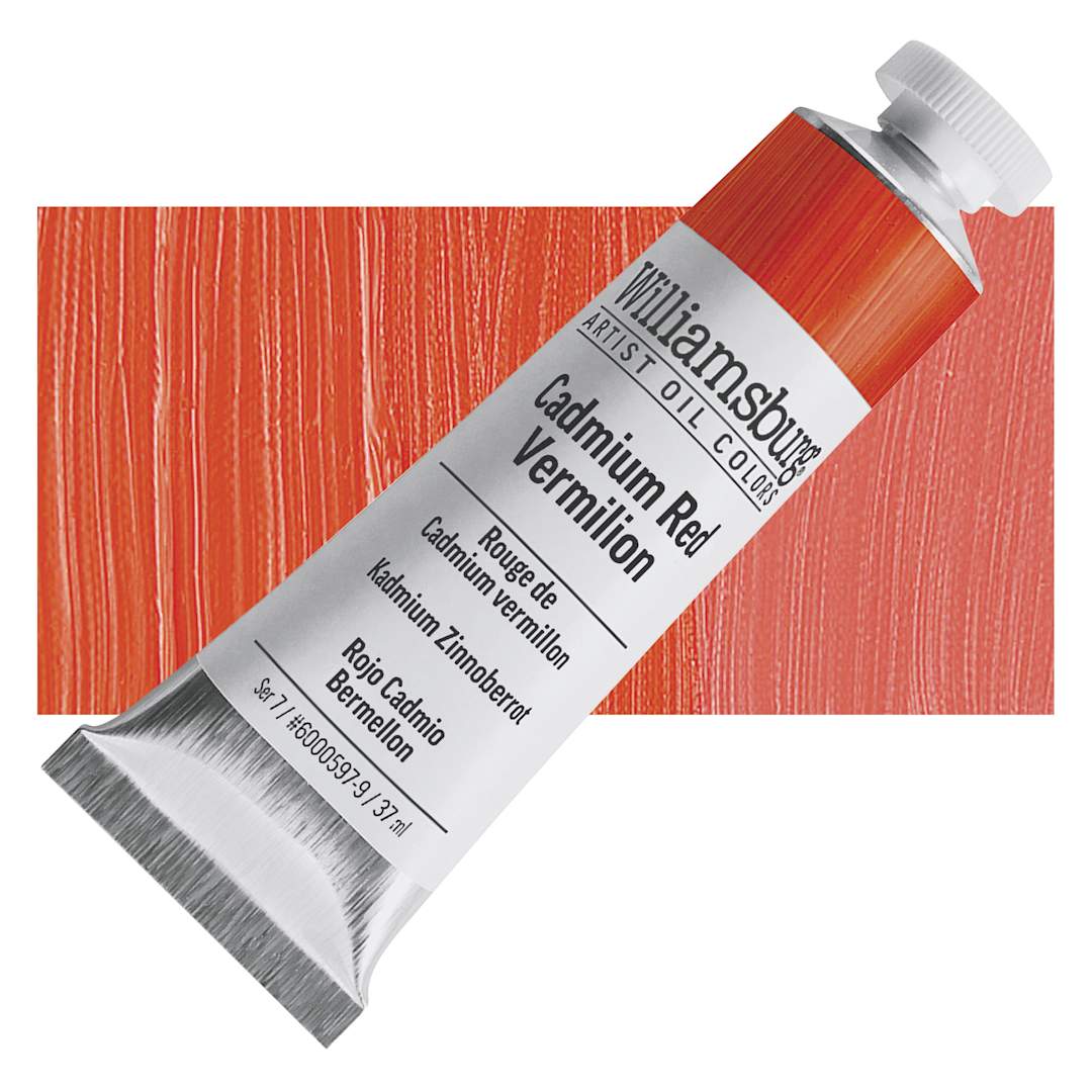 Open in modal - Williamsburg Handmade Oil Paint - Cadmium Red Vermilion, 37 ml tube and swatch