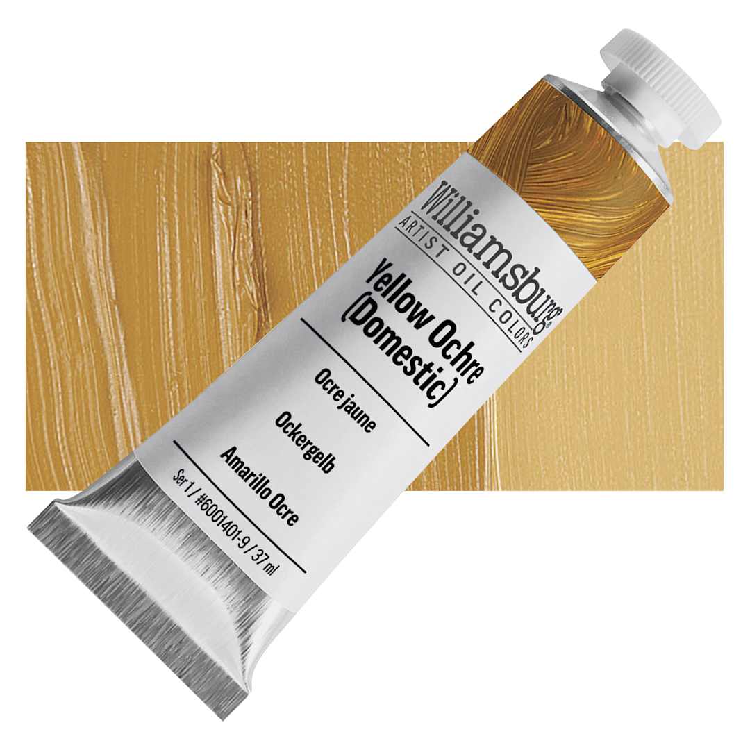 Open in modal - Williamsburg Handmade Oil Paint - Yellow Ochre Domestic, 37 ml tube and swatch