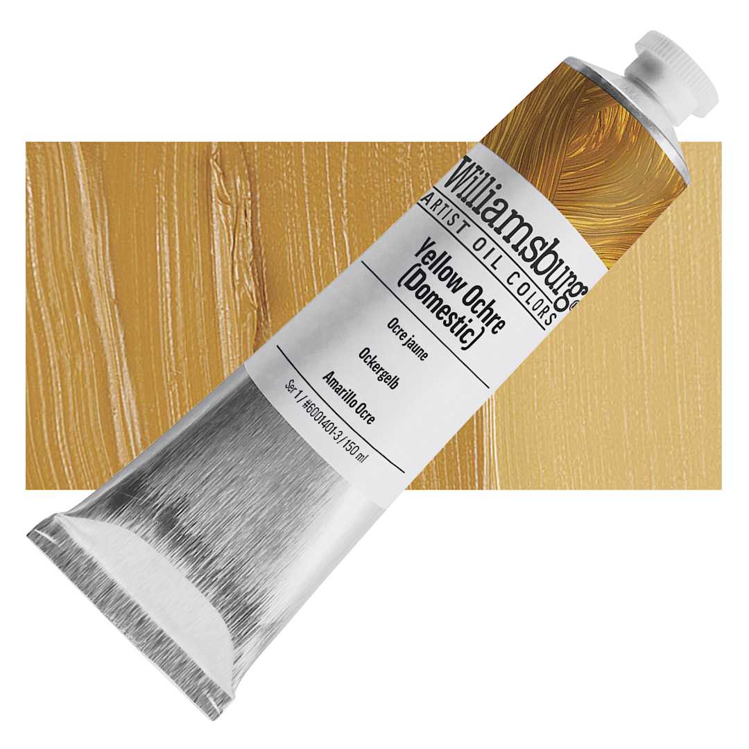 Open in modal - Williamsburg Handmade Oil Paint - Yellow Ochre Domestic, 150 ml tube and swatch