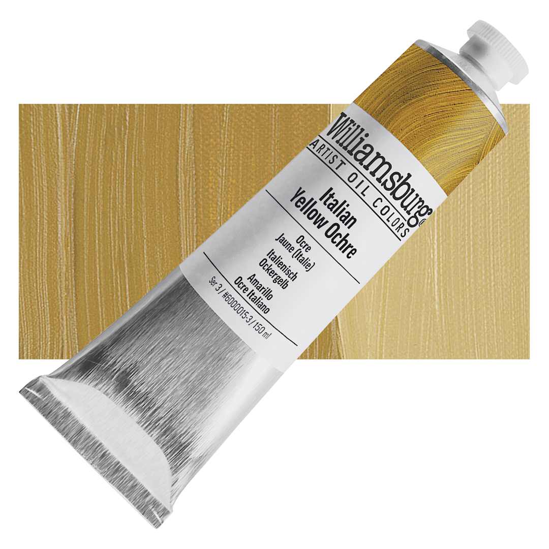 Open in modal - Williamsburg Handmade Oil Paint - Italian Yellow Ochre, 150 ml tube and swatch