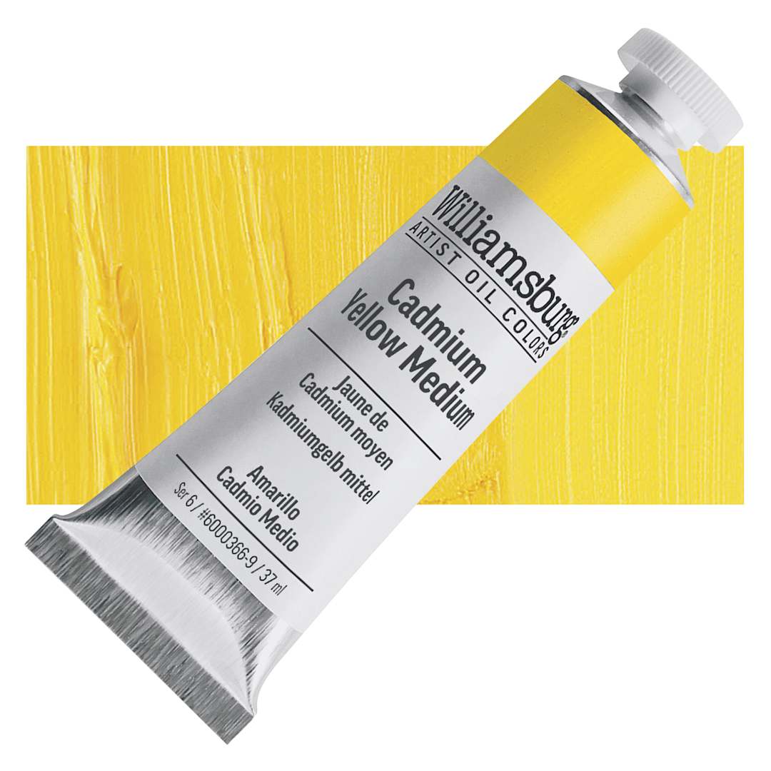 Open in modal - Williamsburg Handmade Oil Paint - Cadmium Yellow Medium, 37 ml tube and swatch