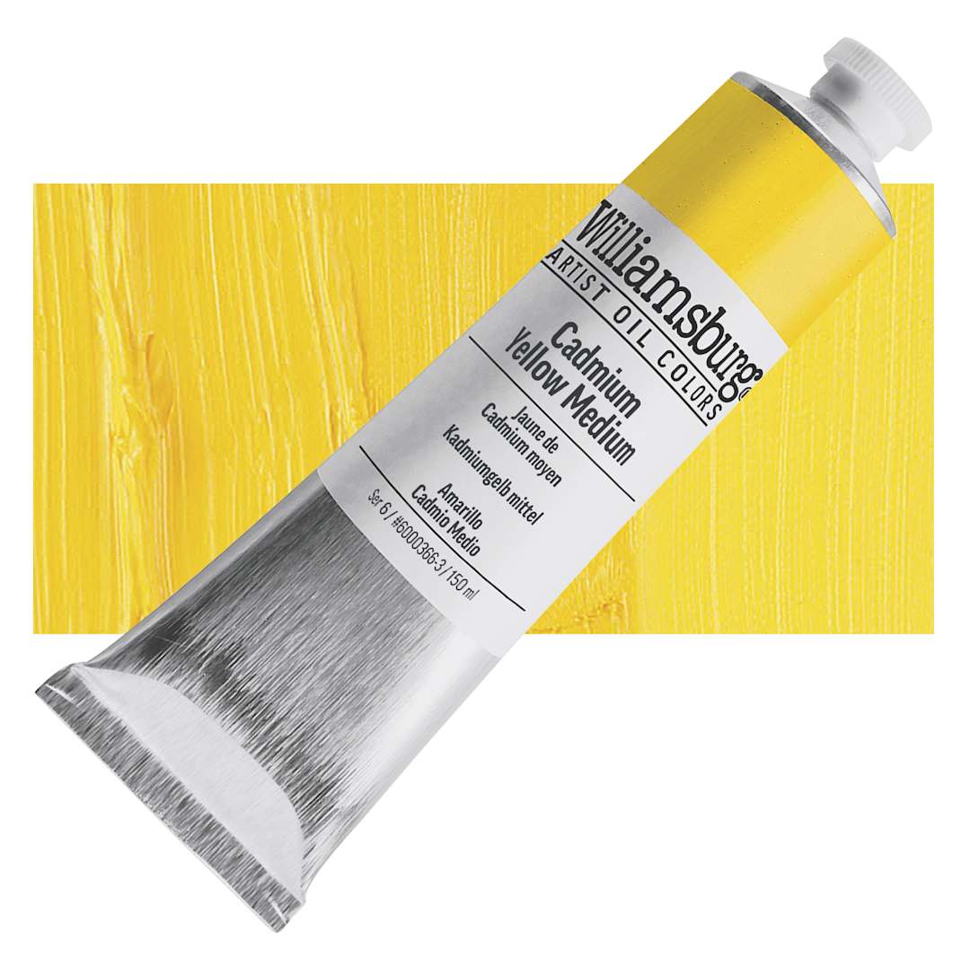 Open in modal - Williamsburg Handmade Oil Paint - Cadmium Yellow Medium, 150 ml tube and swatch