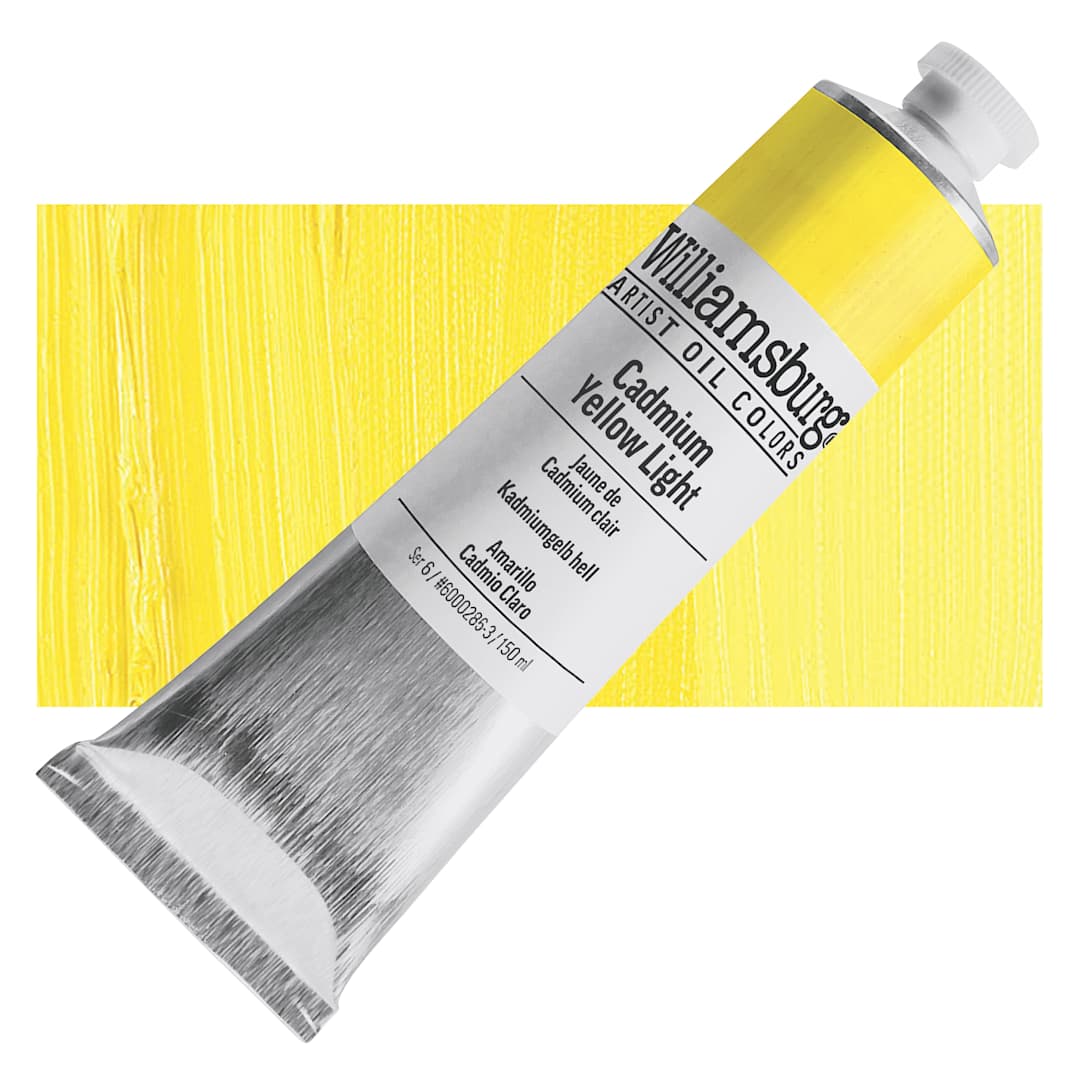 Open in modal - Williamsburg Handmade Oil Paint - Cadmium Yellow Light, 150 ml tube and swatch