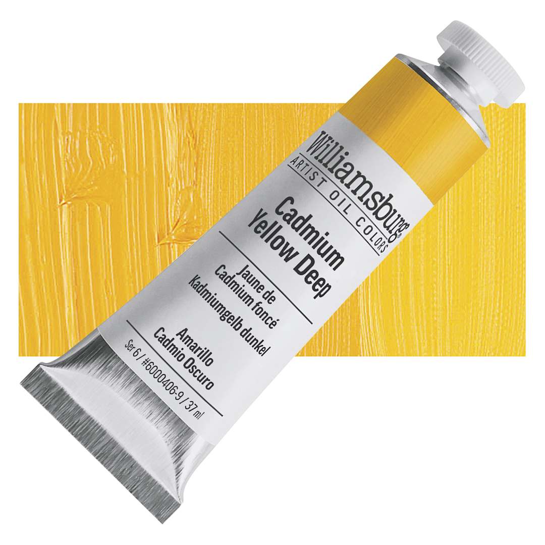 Open in modal - Williamsburg Handmade Oil Paint - Cadmium Yellow Deep, 37 ml tube and swatch