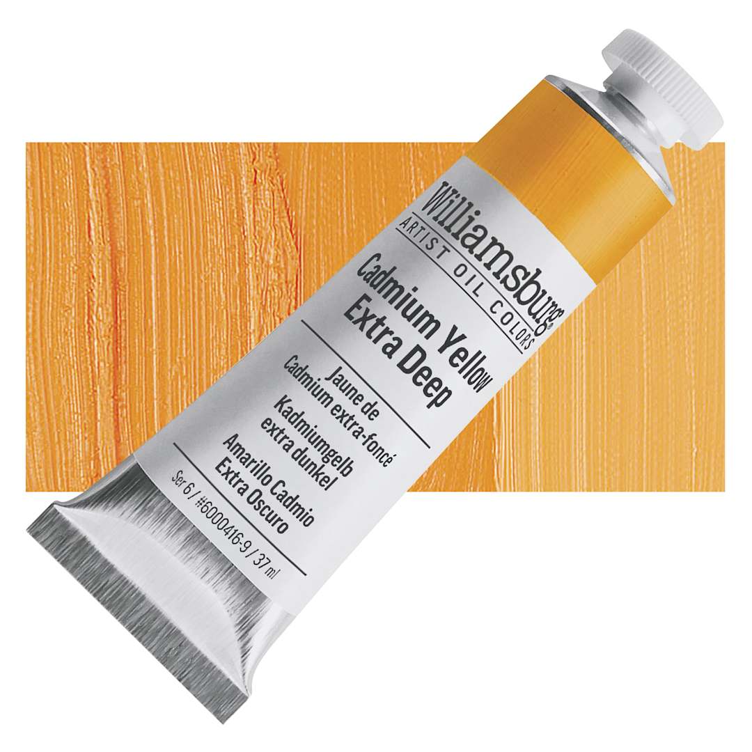 Open in modal - Williamsburg Handmade Oil Paint - Cadmium Yellow Extra Deep, 37 ml tube and swatch