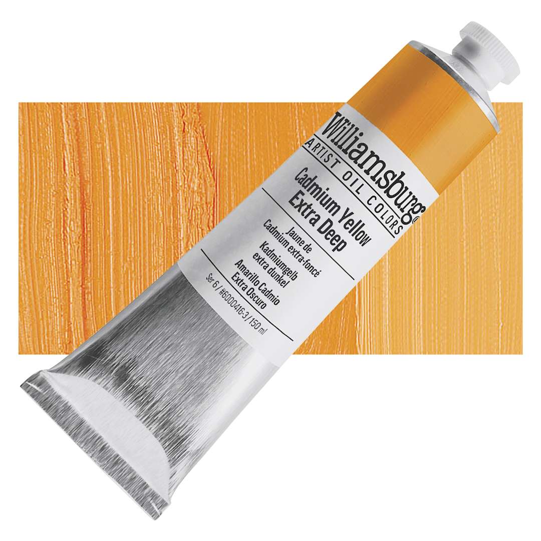 Open in modal - Williamsburg Handmade Oil Paint - Cadmium Yellow Extra Deep, 150 ml tube and swatch